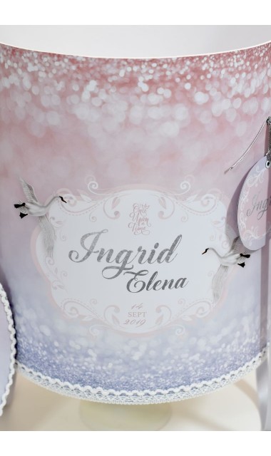 Trusou de botez pentru fetite, roz cu silver, lebada argintie  Silver Swan  5